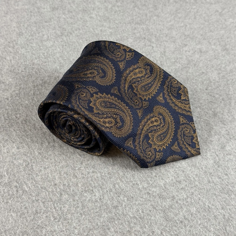 Vintage Club Room 100% Silk Italy Navy Gold Paisley Neck Tie Classic 58x3.75"